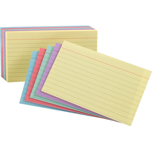 Oxford Ruled Index Cards - 5" x 8" - 100 / Pack - Sustainable Forestry Initiative (SFI) - Acid-free - Cherry, Blue, Green, Canary, Violet