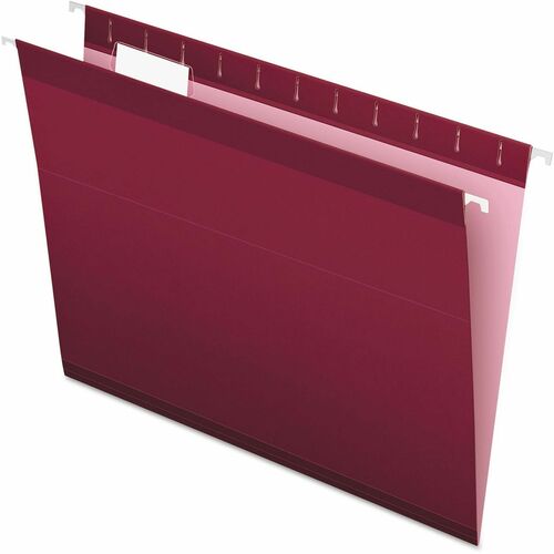 Pendaflex 1/5 Tab Cut Letter Hanging Folder - 8 1/2" x 11" - Burgundy - Reinforced - 25 / Box