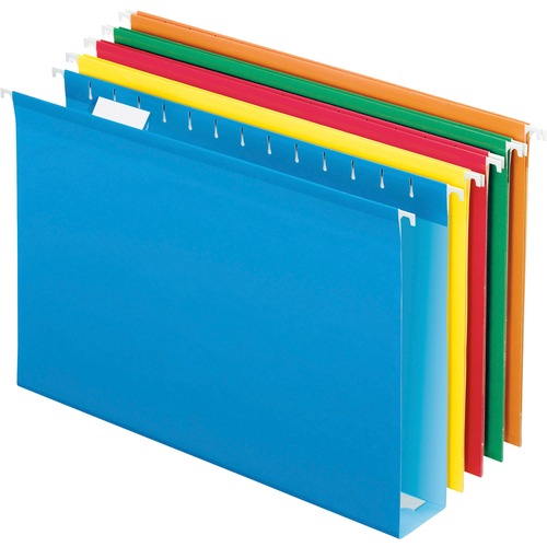 Pendaflex 1/5 Tab Cut Legal Recycled Hanging Folder - 2" Folder Capacity - 8 1/2" x 14" - Poly, Pressboard - Bright Green, Blue, Orange, Red, Yellow - 10% Recycled - 25 / Box