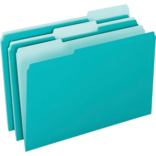 Pendaflex 1/3 Tab Cut Letter Recycled Top Tab File Folder - 8 1/2" x 11" - Top Tab Location - Assorted Position Tab Position - Aqua - 10% Recycled - 100 / Box