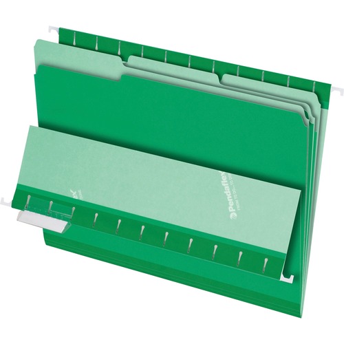 Pendaflex 1/3 Tab Cut Letter Recycled Top Tab File Folder - 8 1/2" x 11" - Top Tab Location - Assorted Position Tab Position - Green - 10% Recycled - 100 / Box
