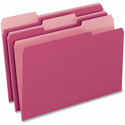 Pendaflex 1/3 Tab Cut Letter Top Tab File Folder - 8 1/2" x 11" - Pink - 100 / Box