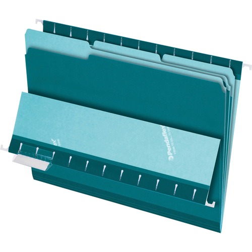 Pendaflex 1/3 Tab Cut Letter Recycled Top Tab File Folder - 8 1/2" x 11" - Teal - 10% Recycled - 100 / Box