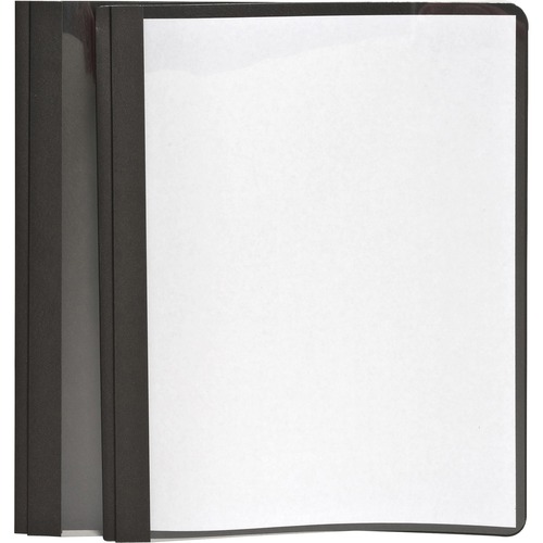 Oxford Letter Report Cover - 8 1/2" x 11" - 100 Sheet Capacity - 3 x Tang Fastener(s) - 1/2" Fastener Capacity for Folder - Leatherette - Black, Clear - 1 / Each