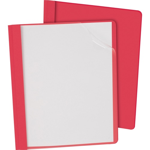 Oxford Letter Report Cover - 8 1/2" x 11" - 100 Sheet Capacity - 3 x Tang Fastener(s) - 1/2" Fastener Capacity for Folder - Leatherette - Red, Clear - 25 / Box