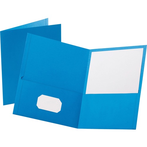 Oxford Letter Recycled Pocket Folder - 8 1/2" x 11" - 100 Sheet Capacity - 2 Internal Pocket(s) - Leatherette Paper - Light Blue - 10% Recycled - 25 / Box