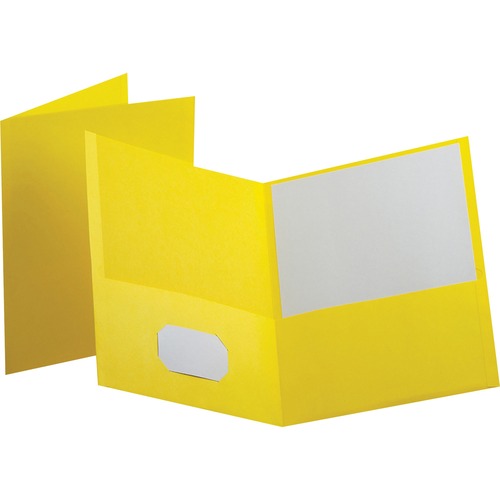 Oxford Letter Recycled Pocket Folder - 8 1/2" x 11" - 100 Sheet Capacity - 2 Internal Pocket(s) - Leatherette Paper - Yellow - 10% Recycled - 25 / Box