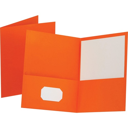 Oxford Letter Recycled Pocket Folder - 8 1/2" x 11" - 100 Sheet Capacity - 2 Internal Pocket(s) - Leatherette Paper - Orange - 10% Recycled - 25 / Box