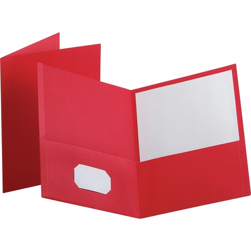 Oxford Letter Recycled Pocket Folder - 8 1/2" x 11" - 100 Sheet Capacity - 2 Internal Pocket(s) - Leatherette Paper - Red - 10% Recycled - 25 / Box