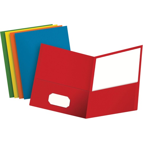 Oxford Letter Recycled Pocket Folder - 8 1/2" x 11" - 100 Sheet Capacity - 2 Internal Pocket(s) - Leatherette - Blue, Green, Yellow, Orange, Red - 10% Recycled