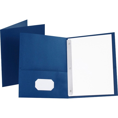 Oxford Letter Recycled Pocket Folder - 8 1/2" x 11" - 85 Sheet Capacity - 3 Fastener(s) - 1/2" Fastener Capacity for Folder - 2 Inside Front & Back Pocket(s) - Leatherette - Blue - 10% Recycled - 25 / Box