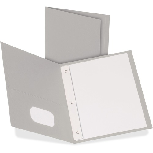 Oxford Letter Recycled Pocket Folder - 8 1/2" x 11" - 3 Fastener(s) - 1/2" Fastener Capacity for Folder - 2 Inside Front & Back Pocket(s) - Leatherette - Gray - 10% Recycled - 25 / Box