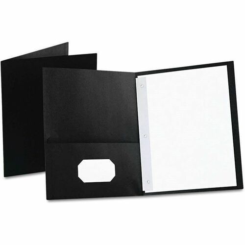 Oxford Letter Pocket Folder - 8 1/2" x 11" - 85 Sheet Capacity - 3 Fastener(s) - 1/2" Fastener Capacity for Folder - 2 Inside Front & Back Pocket(s) - Leatherette Paper - Black - 25 / Box