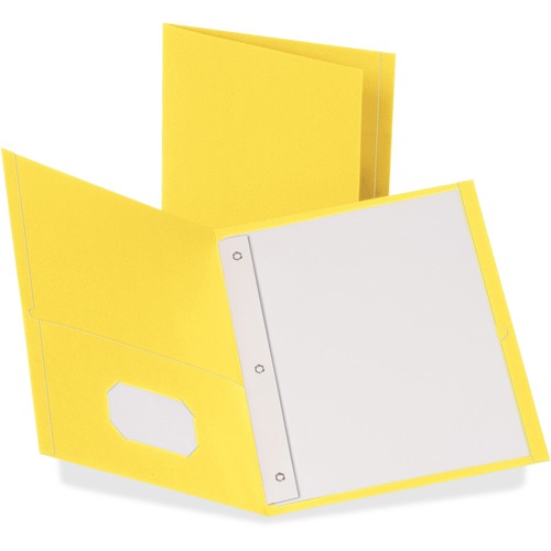 Oxford Letter Recycled Pocket Folder - 8 1/2" x 11" - 3 Fastener(s) - 1/2" Fastener Capacity for Folder - 2 Inside Front & Back Pocket(s) - Leatherette - Yellow - 10% Recycled - 25 / Box