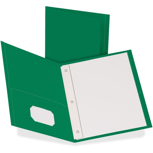 Oxford Letter Recycled Pocket Folder - 8 1/2" x 11" - 3 Fastener(s) - 1/2" Fastener Capacity for Folder - 2 Inside Front & Back Pocket(s) - Leatherette - Hunter Green - 10% Recycled - 25 / Box