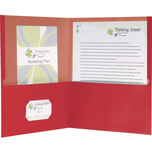 Oxford Oxford Letter Recycled Pocket Folder - 8 1/2" x 11" - 100 Sheet Capacity - 2 Pocket(s) - Red - 100% Recycled