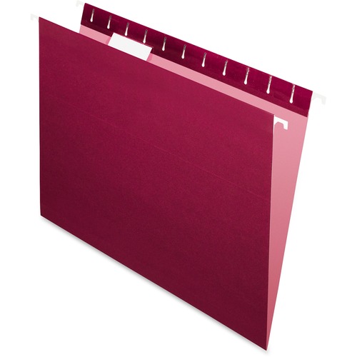 Pendaflex Essentials 1/5 Tab Cut Letter Recycled Hanging Folder - 8 1/2" x 11" - Burgundy - 100% Recycled - 25 / Box