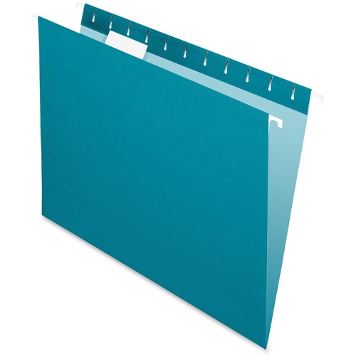 Pendaflex Essentials 1/5 Tab Cut Letter Recycled Hanging Folder - 8 1/2" x 11" - Teal - 100% Recycled - 25 / Box