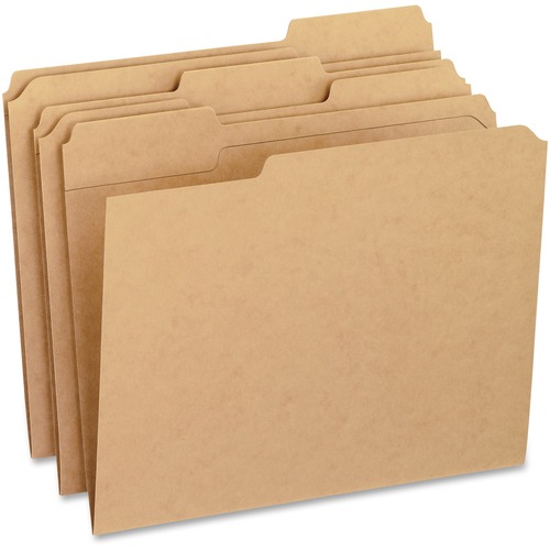 Pendaflex 1/3 Tab Cut Letter Recycled Top Tab File Folder - 8 1/2" x 11" - 3/4" Expansion - Top Tab Location - Assorted Position Tab Position - Kraft - Kraft - 10% Recycled - 100 / Box