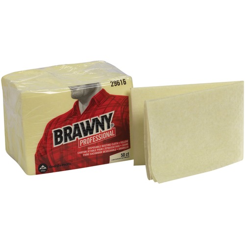 Brawny® Professional Disposable Dusting Cloths - 24" Length x 17" Width - 50 / Pack - Moisture Resistant, Soft, Strong - Yellow