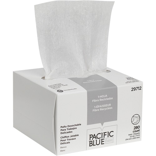Pacific Blue Basic AccuWipe Recycled Disposable Delicate Task Wipers - For Precision Part, Instrument, Lens - Absorbent, Soft, Non-abrasive, Disposable, Streak-free - Fiber - 280 / Box - White