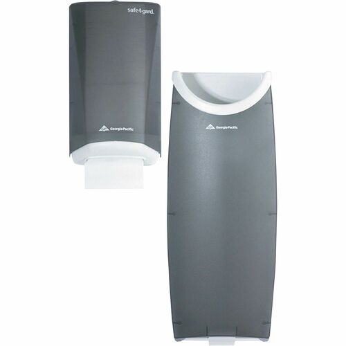 Safe-T-Gard® Door Tissue Dispenser/Trash Receptacle - Center Pull Dispenser - 3.1" Height x 8.3" Width x 5" Depth - Smoke - 1 Each