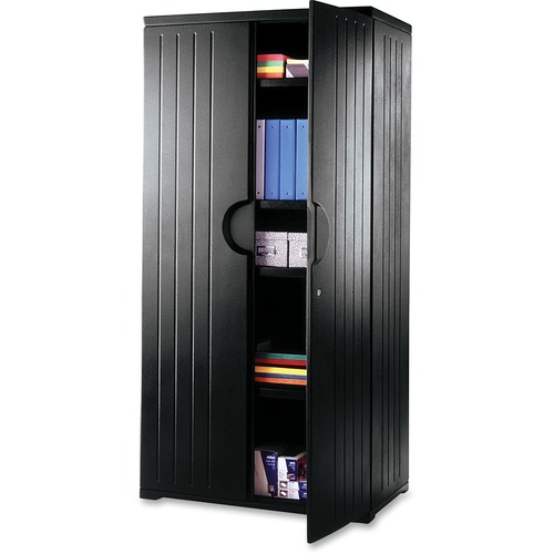 Iceberg Officeworks 4-Shelf Storage Cabinet - 36" x 22" x 72" - 4 x Shelf(ves) - 125 lb Load Capacity - Key Lock, Scratch Resistant, Dent Proof, Chemical Resistant - Black - Polyethylene, Resinite - Recycled - Assembly Required