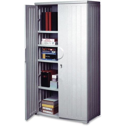 Iceberg Officeworks 4-Shelf Storage Cabinet - 36" x 22" x 72" - 4 x Shelf(ves) - 125 lb Load Capacity - Key Lock, Scratch Resistant, Dent Proof, Chemical Resistant - Platinum - Polyethylene, Resinite - Recycled - Assembly Required