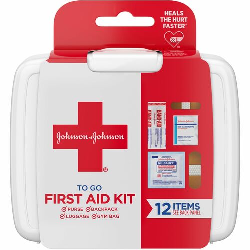 Johnson & Johnson First Aid to Go - 12 x Piece(s) - 4" Height x 4.5" Width x 1.3" Depth - White - 1 Each