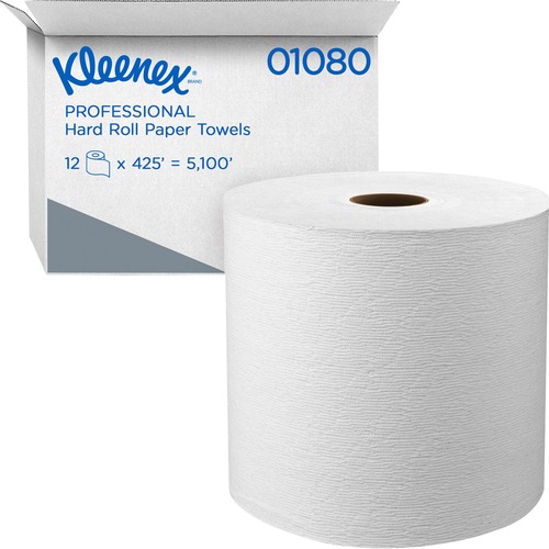 Kleenex Hard Roll Paper Towels - 8" x 425 ft - White - Paper - Absorbent, Nonperforated - 12 / Carton