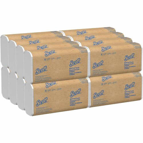 Scott MultiFold Paper Towels - 9.2" x 9.4" - White - Paper - Recyclable, Soft, Absorbent - 250 Per Pack - 16 / Carton = KCC01804