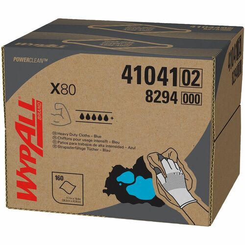 Wypall PowerClean X80 Heavy Duty Cloths - Brag Box - 11.1" x 16.8" - Blue - Absorbent - 160 Per Carton - 1 / Box