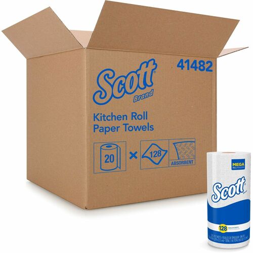 Scott Kitchen Paper Towels with Fast-Drying Absorbency Pockets - 1 Ply - 11" Width x 8.78" Length - 128 Sheets/Roll - 4.90" Roll Diameter - White - 20 / Carton