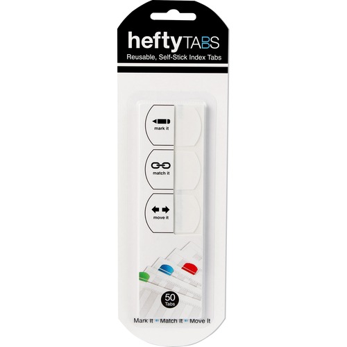 LEE Removable Hefty Index Tabs - Write-on Tab(s) - 1" Tab Height x 1.50" Tab Width - Removable - White Plastic Tab(s) - Reusable, Tear Resistant - 50 / Pack