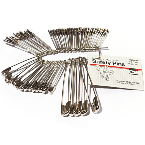 CLI Safety Pins - Assorted Sizes - 50 / Pack - Nickel Plated