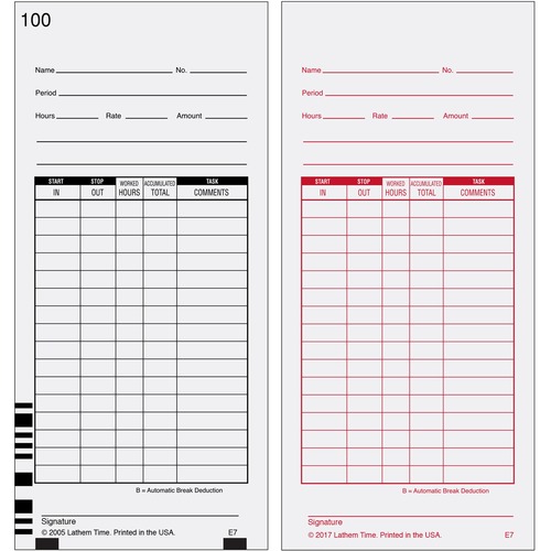 Lathem 7000E Double-Sided Time Cards - 100 Sheet(s) - White - White Sheet(s) - 100 / Pack