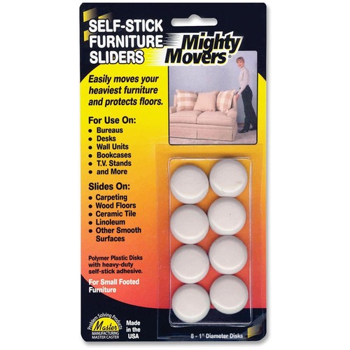Mighty Movers Furniture Slider, Self-Stick, 1" dia. - 0.4" Thickness x 1" Diameter - Polymer Plastic - Beige - Pads/Sliders - MAS87002