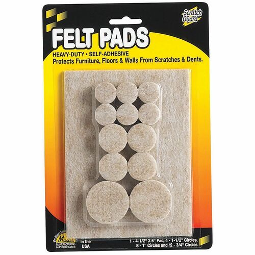 Scratch Guard Felt Pads - Combo Pack - 12 Pad of 0.75" Diameter, 8 Pad of 1" Diameter, 4 Pad of 1.50" Diameter - Circle, Rectangle - Self-adhesive - Beige - Polyester Felt - 25/Pack