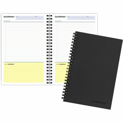 Mead QuickNotes 1 - Subject Business Notebook - Jr.Legal - 80 Sheets - Wire Bound - 20 lb Basis Weight - Jr.Legal - 5" x 8" Sheet Size - White Paper - Black Binding - Black Linen Cover - Perforated, Subject, Bond Paper - 1 Each