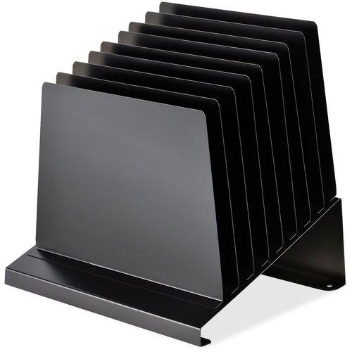 MMF Quick View Slanted Vertical Organizers - 8 Compartment(s) - 12" Height x 11" Width x 9.3" DepthDesktop - Non-skid Base, Chip Resistant, Scratch Resistant, Non-slip - 20% Recycled - Black - Steel - 1 Each