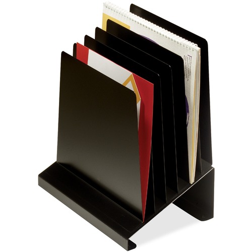 MMF Quick View Slanted Vertical Organizers - 6 Compartment(s) - 11.5" Height x 7.3" Width x 11" DepthDesktop - Non-skid Base, Chip Resistant, Scratch Resistant, Non-slip - 20% Recycled - Black - Steel - 1 Each
