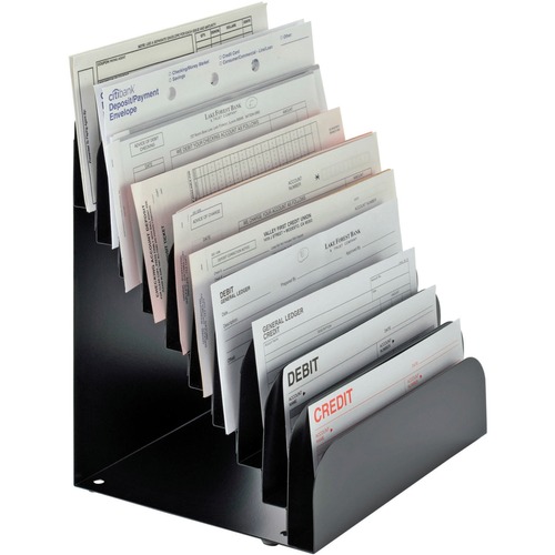 MMF Steel Cashier Pad Rack - 10 Pocket(s) - 11" Height x 8" Width x 6.8" DepthDesktop - Mar Resistant, Non-skid Base - 58% Recycled - Black - Steel - 1 Each