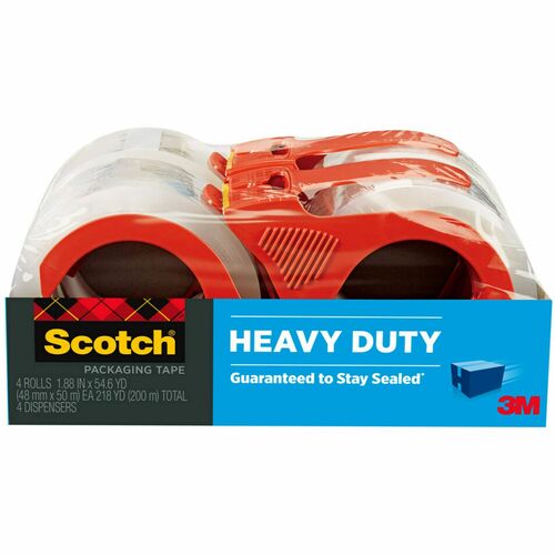 Scotch Heavy-Duty Shipping/Packaging Tape - 54.60 yd Length x 1.88" Width - 3.1 mil Thickness - 3" Core - Synthetic Rubber Resin - 3.10 mil - Dispenser Included - Breakage Resistance, Tear Resistant, Split Resistant, Moisture Resistant - For Packing, Mail