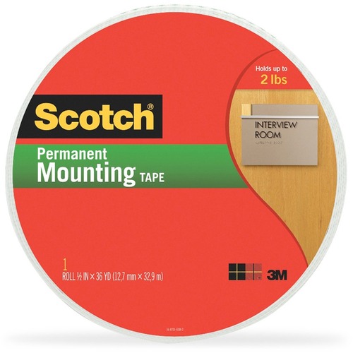 Scotch Double-Coated Foam Mounting Tape - 36 yd Length x 0.50" Width - 62.5 mil Thickness - 1" Core - Polyurethane - Long Lasting, Temperature Resistant - For Mounting - 1 / Roll - White
