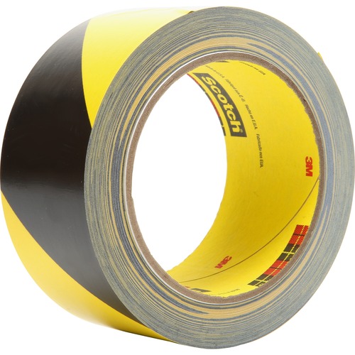 3M Diagonal Stripe Safety Tape - 36 yd Length x 2" Width - Vinyl - 5.40 mil - Rubber Resin Backing - Abrasion Resistant, Chemical Resistant - For Hazard Identification, Floor Marking - 1 / Roll - Black, Yellow