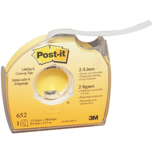 Post-it® Labeling/Cover-up Tape - 0.33" Width x 58.33 ft Length - 2 Line(s) - White Tape - Removable - 1 / Roll - White