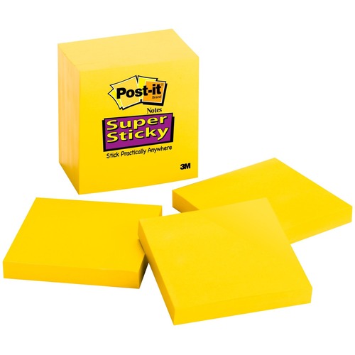 Post-it® Super Sticky Note - 90 - 3" x 3" - Square - Electric Yellow - Self-adhesive - 5 / Pack