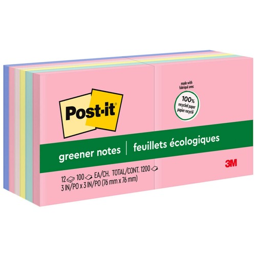 Post-it® Notes Original Notepads - Helsinki Color Collection - 1200 - 3" x 3" - Square - 100 Sheets per Pad - Unruled - Assorted - Paper - Self-adhesive, Repositionable - 12 / Pack - Adhesive Note Pads - MMM654RPA