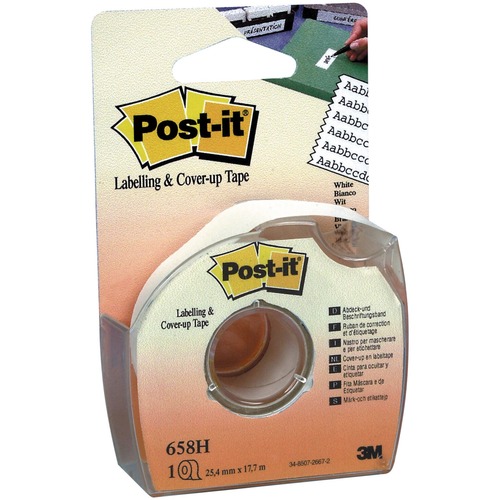 Post-it® Labeling/Cover-up Tape - 1" (25.40 mm) Width x 58.3 ft Length - 6 Line(s) - White Tape - Removable - White