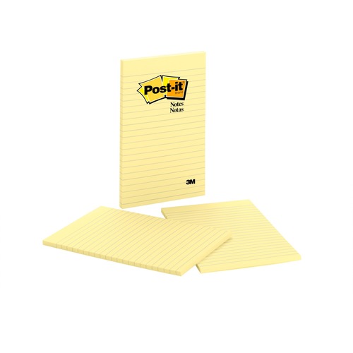 Post-it® Notes Original Lined Notepads - 100 - 5" x 8" - Rectangle - 50 Sheets per Pad - Ruled - Canary Yellow - Paper - Self-adhesive, Repositionable - 2 / Pack